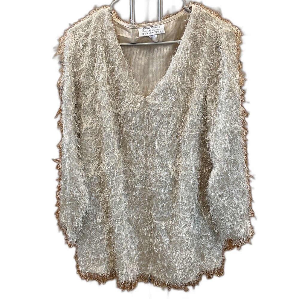 Giorgio Fiorlini Tunic Top Women 14 16 Mint Green Pullover V Neck Eyelash Slits